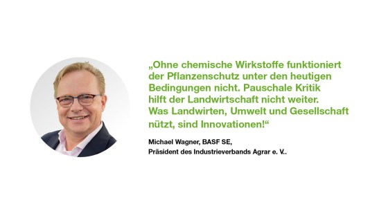 Michael Wagner betont Bedeutung chemischer Wirkstoffe für modernen Pflanzenschutz und Innovation.