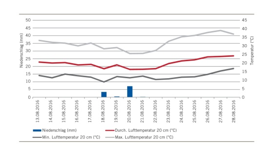 Niederschlag und Temperaturverlauf am Versuchsstandort