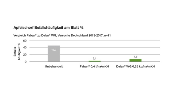 Apfelschorf Befallshäufigkeit am Blatt (in Prozent)